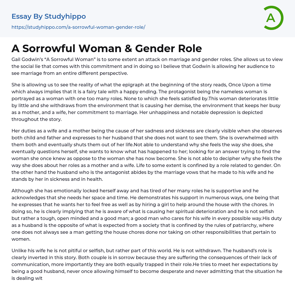 A Sorrowful Woman & Gender Role Essay Example