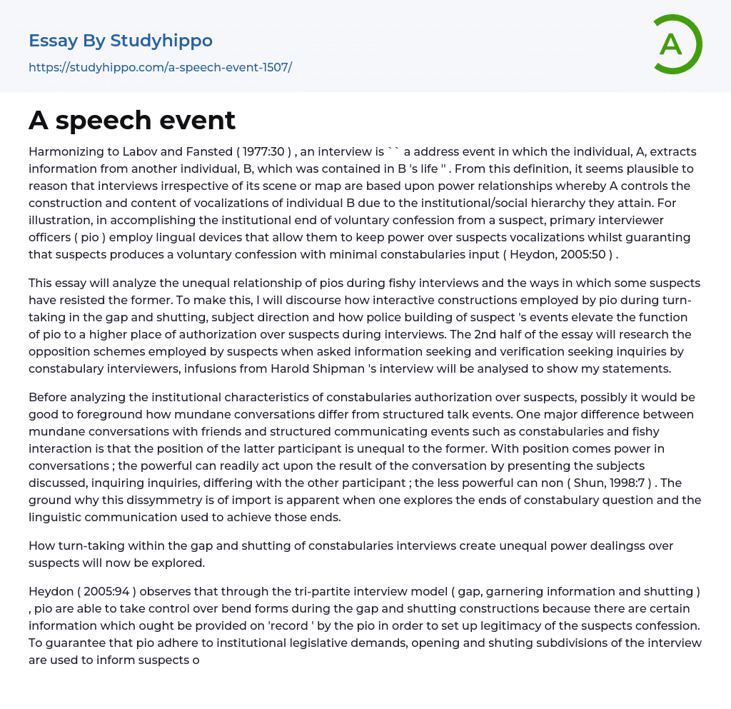 A speech event Essay Example