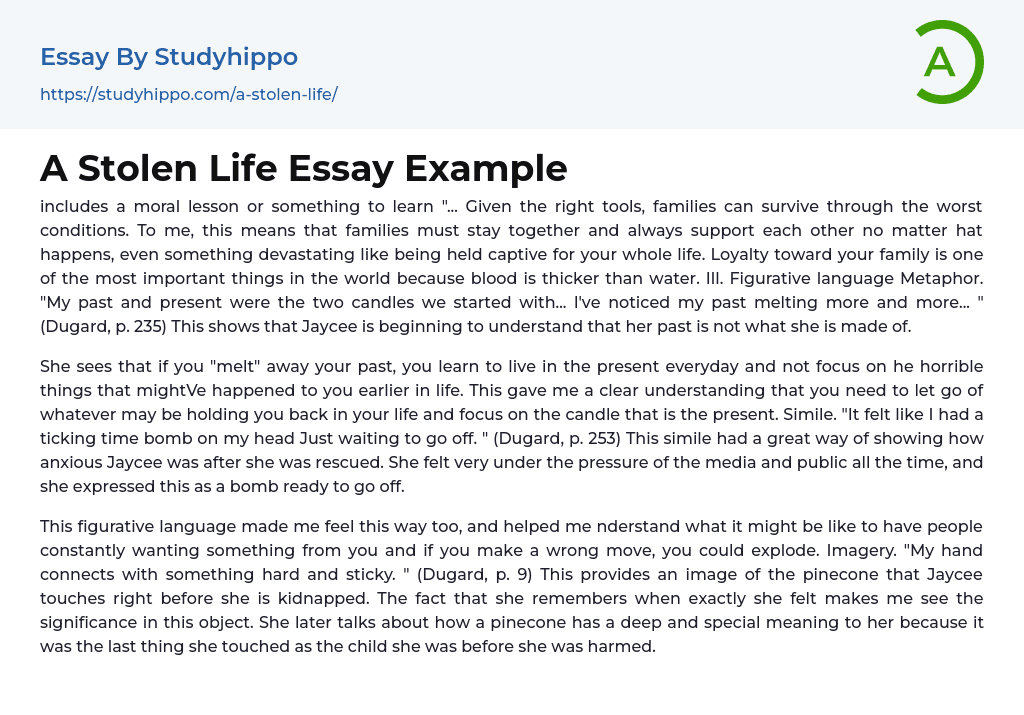 A Stolen Life Essay Example