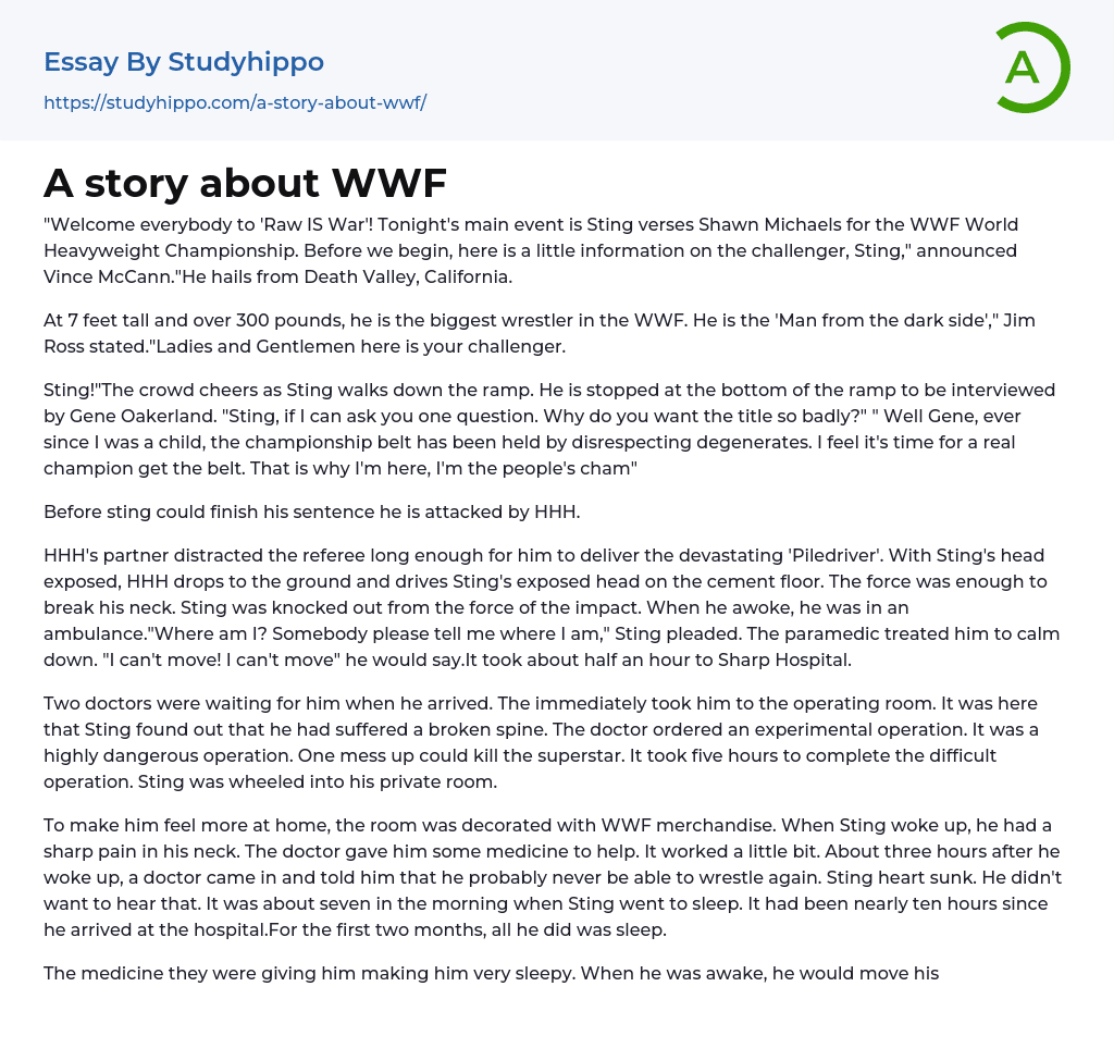 A story about WWF Essay Example