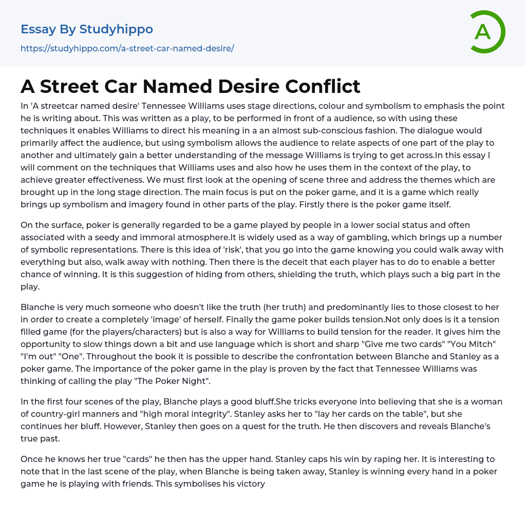 A Street Car Named Desire Conflict Essay Example