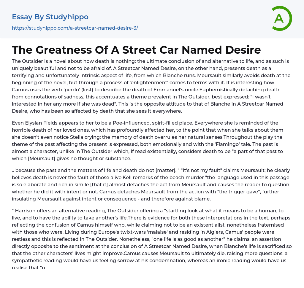 The Greatness Of A Street Car Named Desire Essay Example