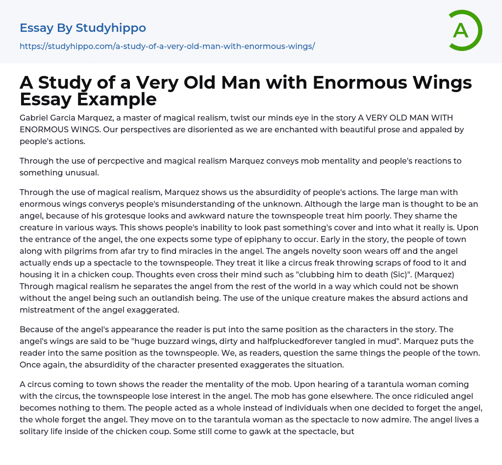 A Study of a Very Old Man with Enormous Wings Essay Example