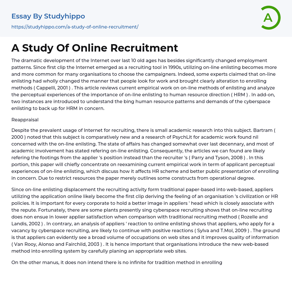A Study Of Online Recruitment Essay Example