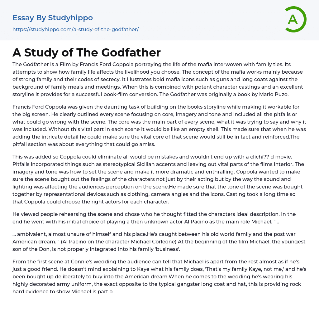 A Study of The Godfather Essay Example