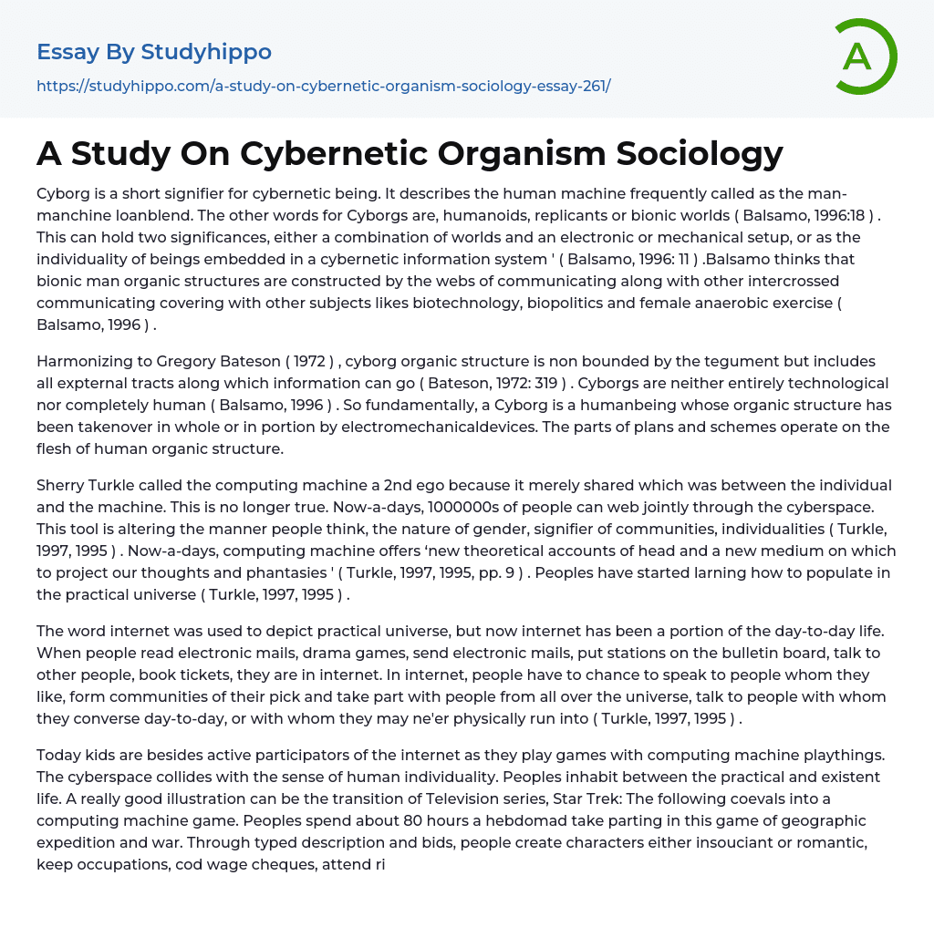 A Study On Cybernetic Organism Sociology Essay Example