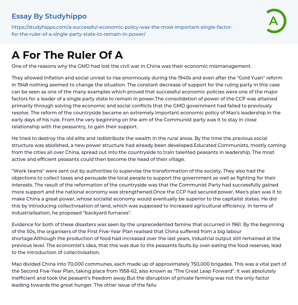 A For The Ruler Of A Essay Example