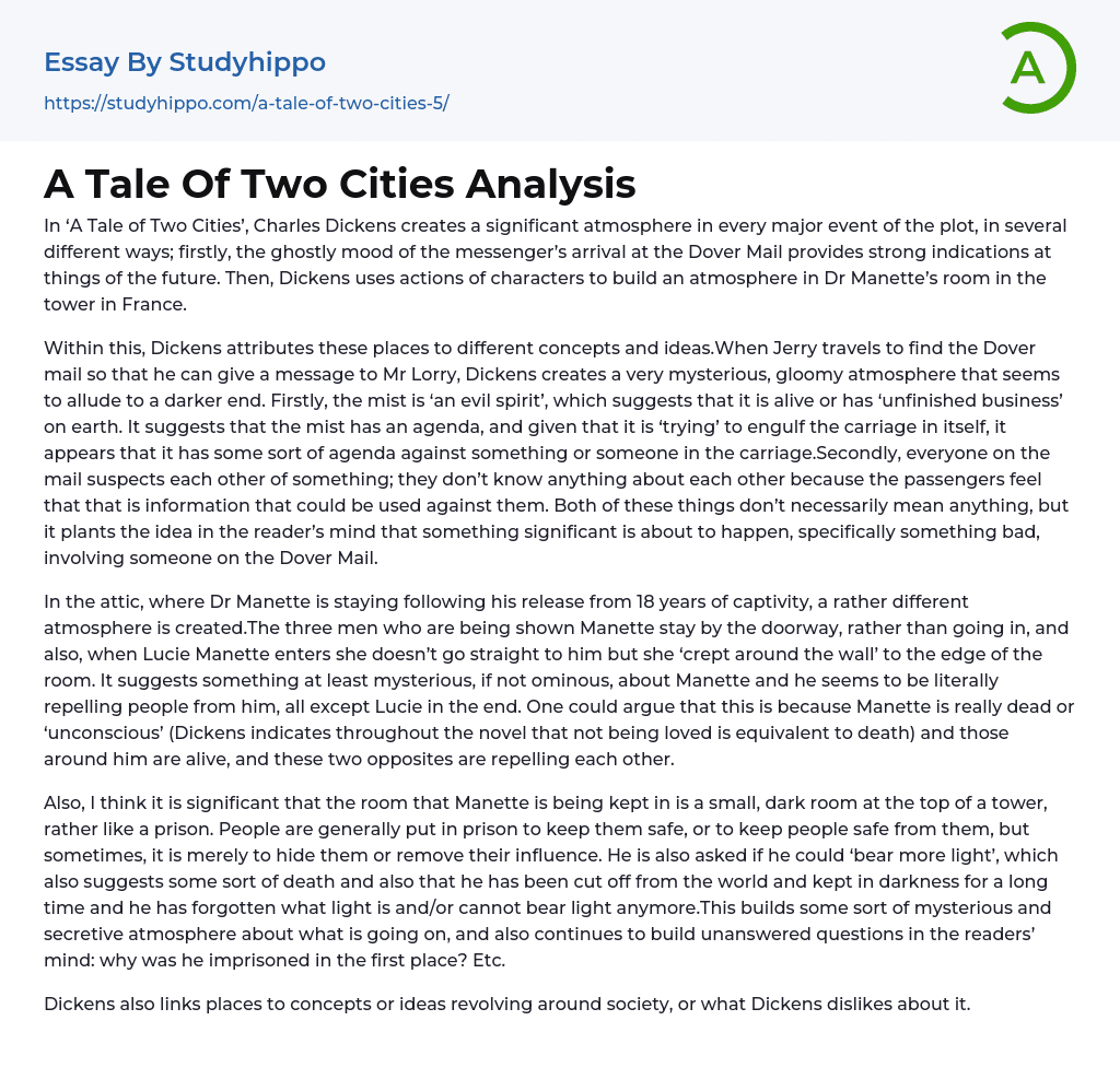 A Tale Of Two Cities Analysis Essay Example