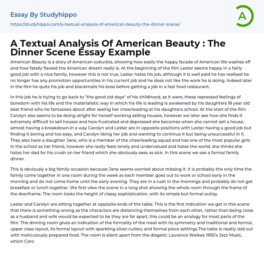 A Textual Analysis Of American Beauty : The Dinner Scene Essay Example