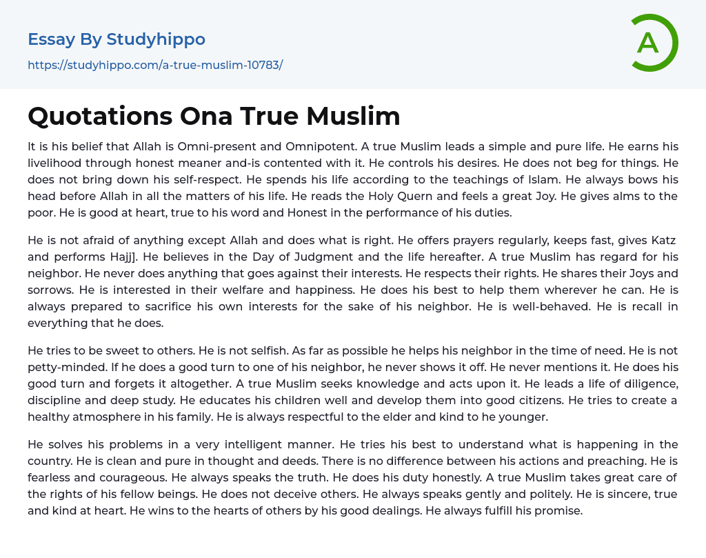 Quotations Ona True Muslim Essay Example