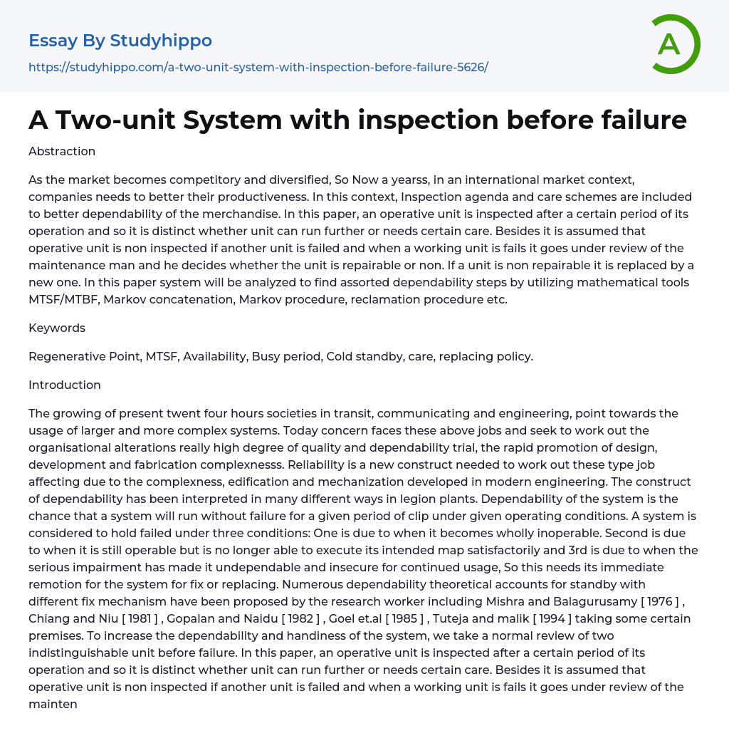A Two-unit System with inspection before failure Essay Example