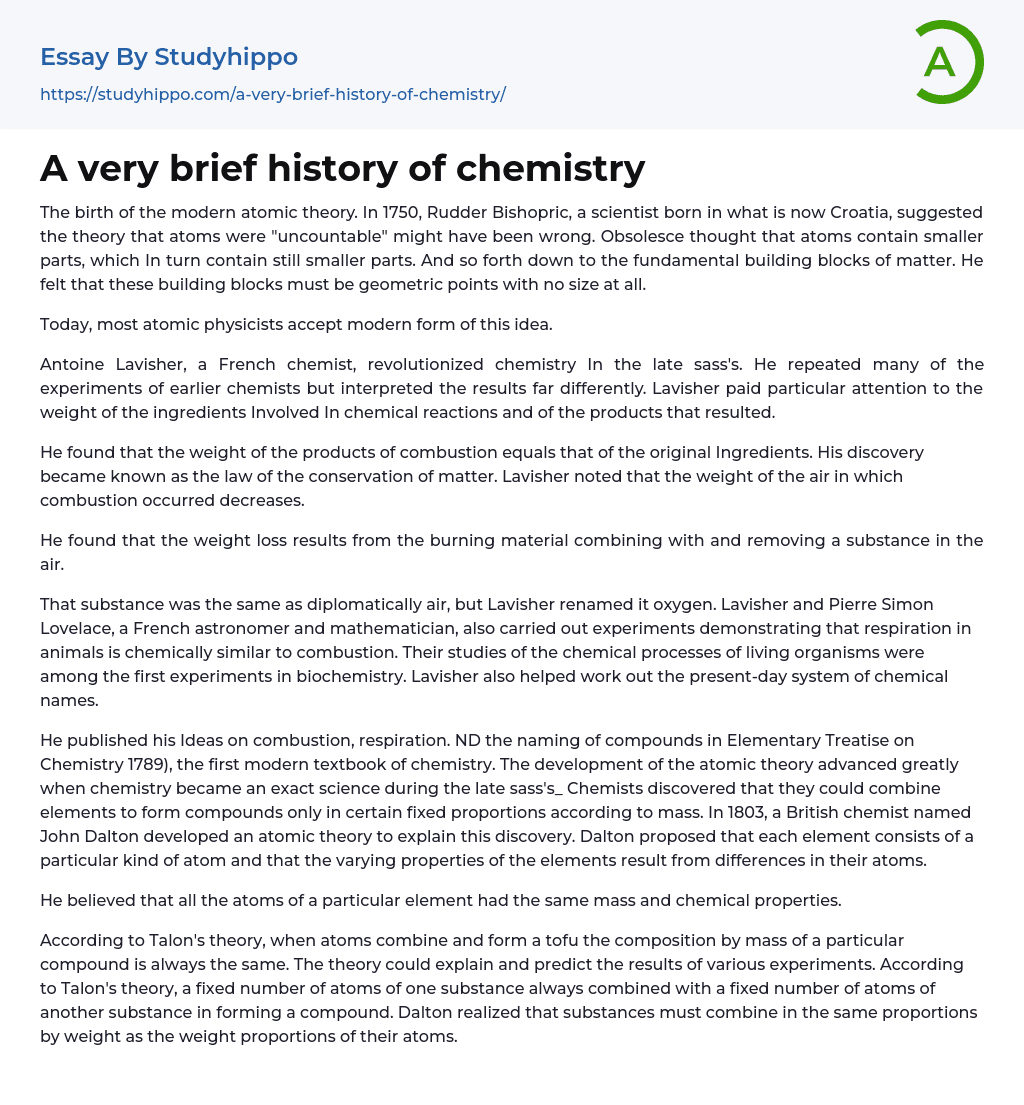 history of chemistry essay 300 words