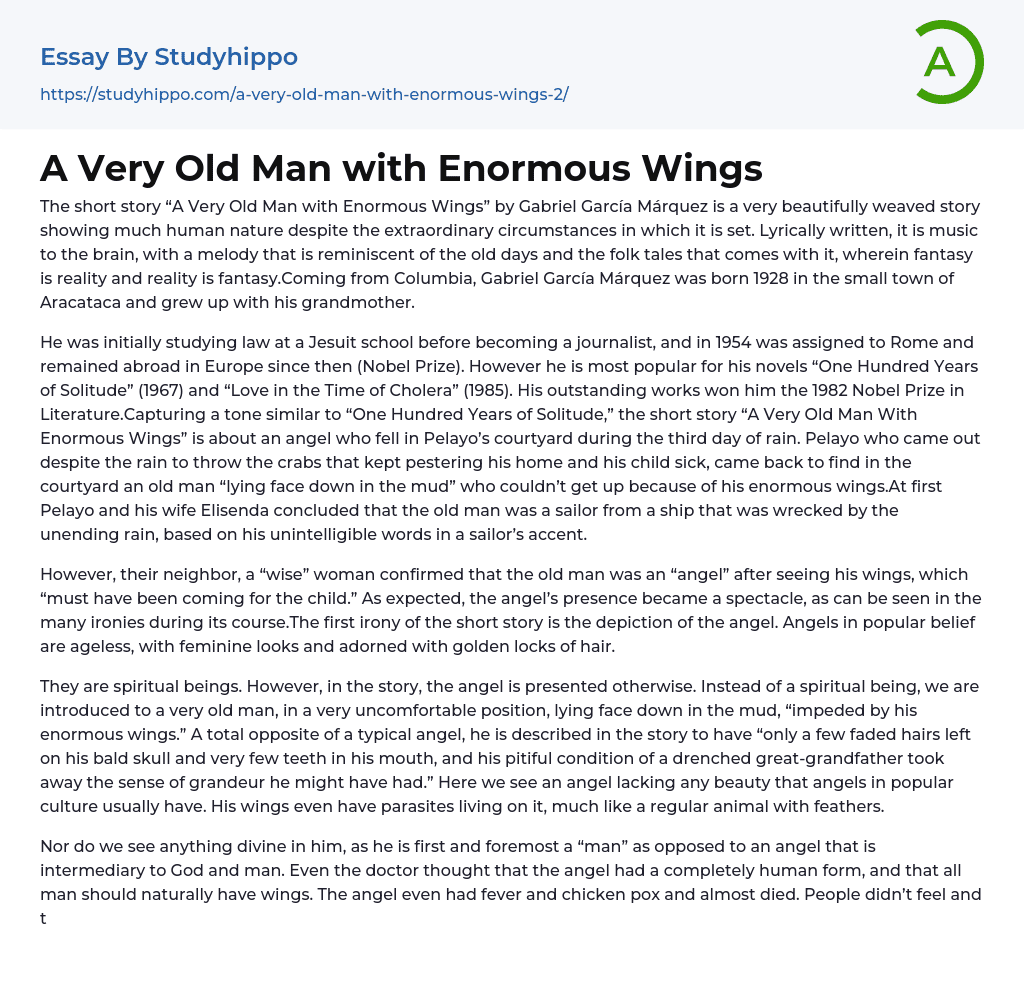 A Very Old Man with Enormous Wings Essay Example
