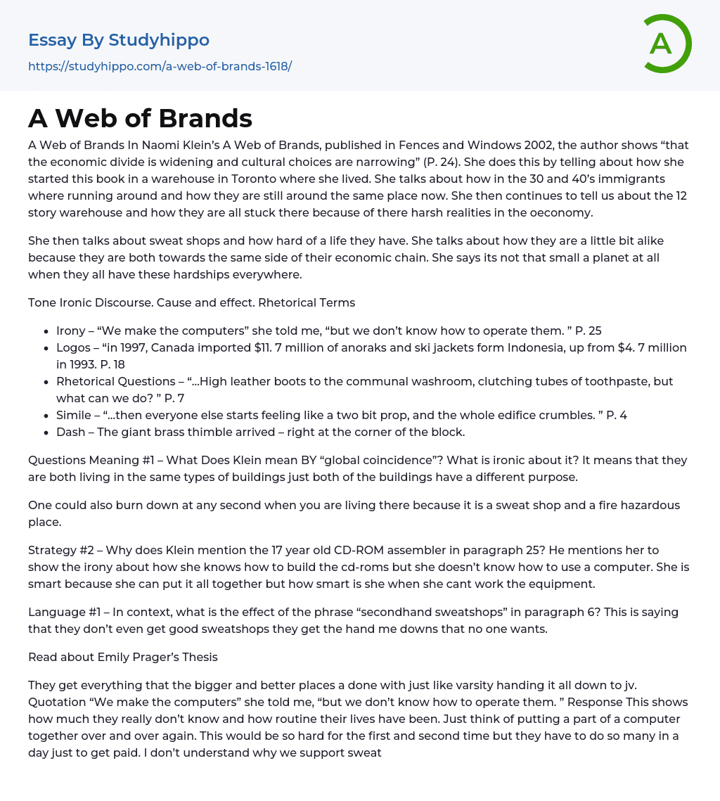 A Web of Brands Essay Example