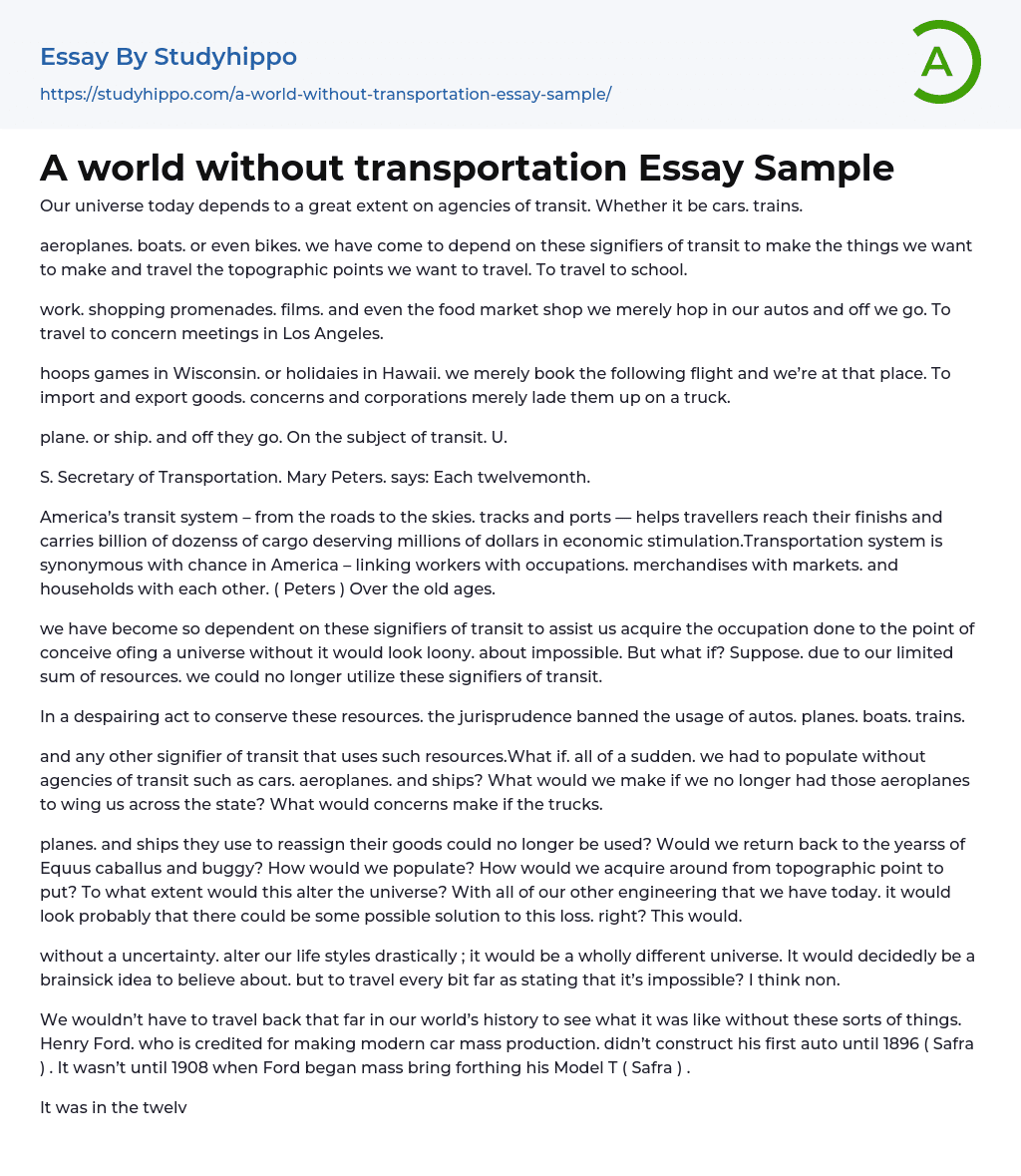 A world without transportation Essay Sample