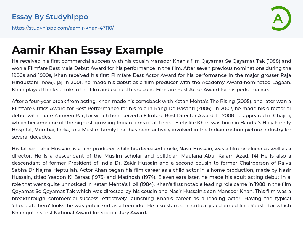 Aamir Khan Essay Example