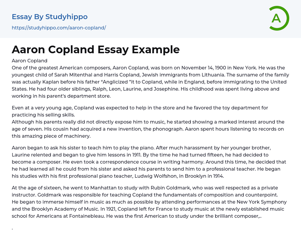Aaron Copland Essay Example