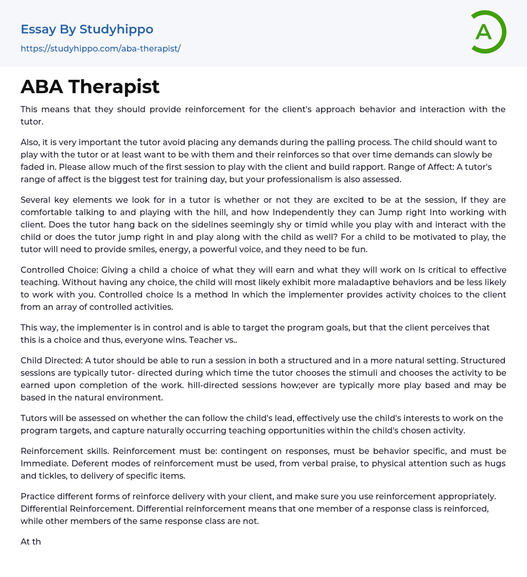 ABA Therapist Essay Example