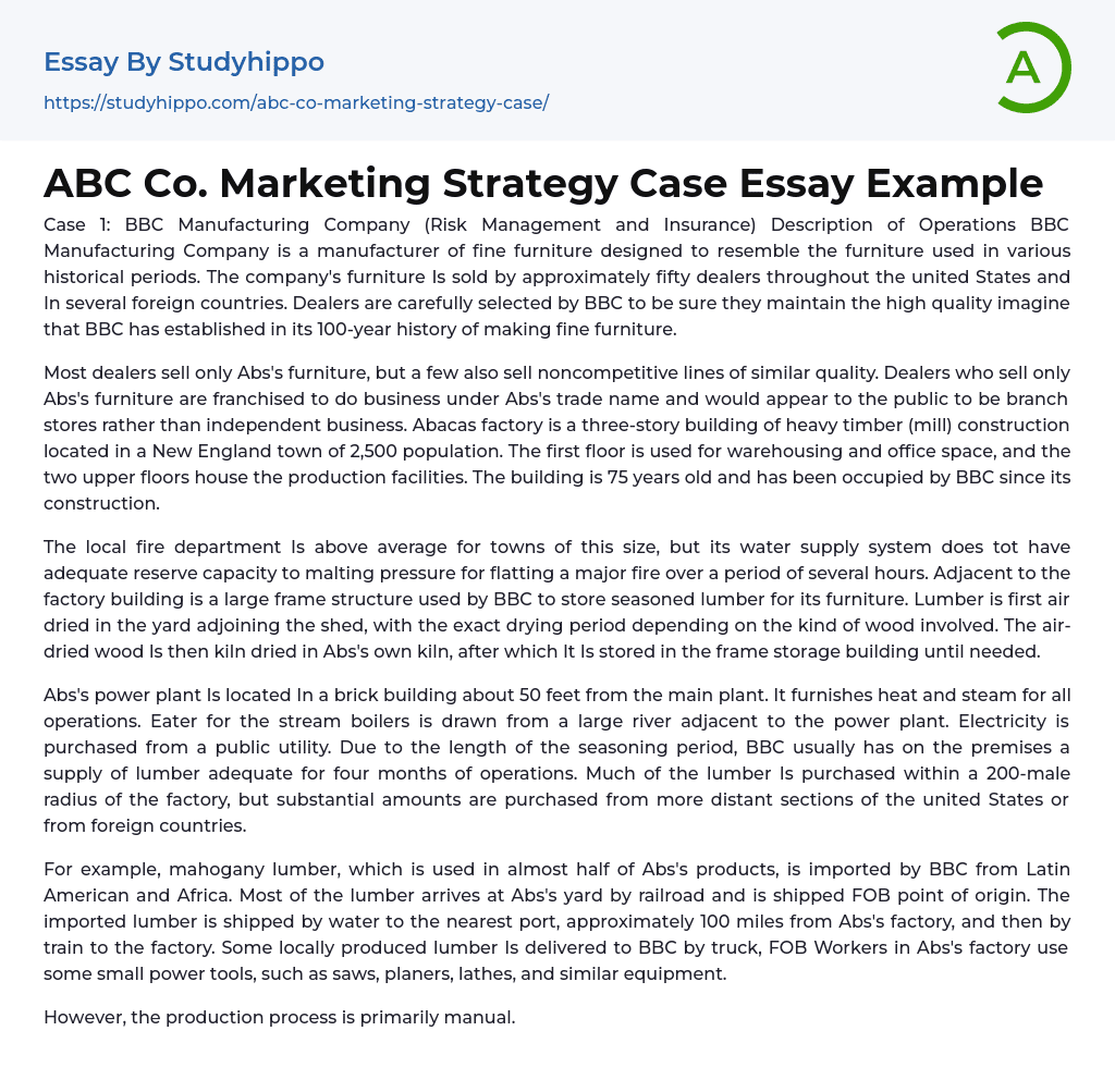 ABC Co. Marketing Strategy Case Essay Example