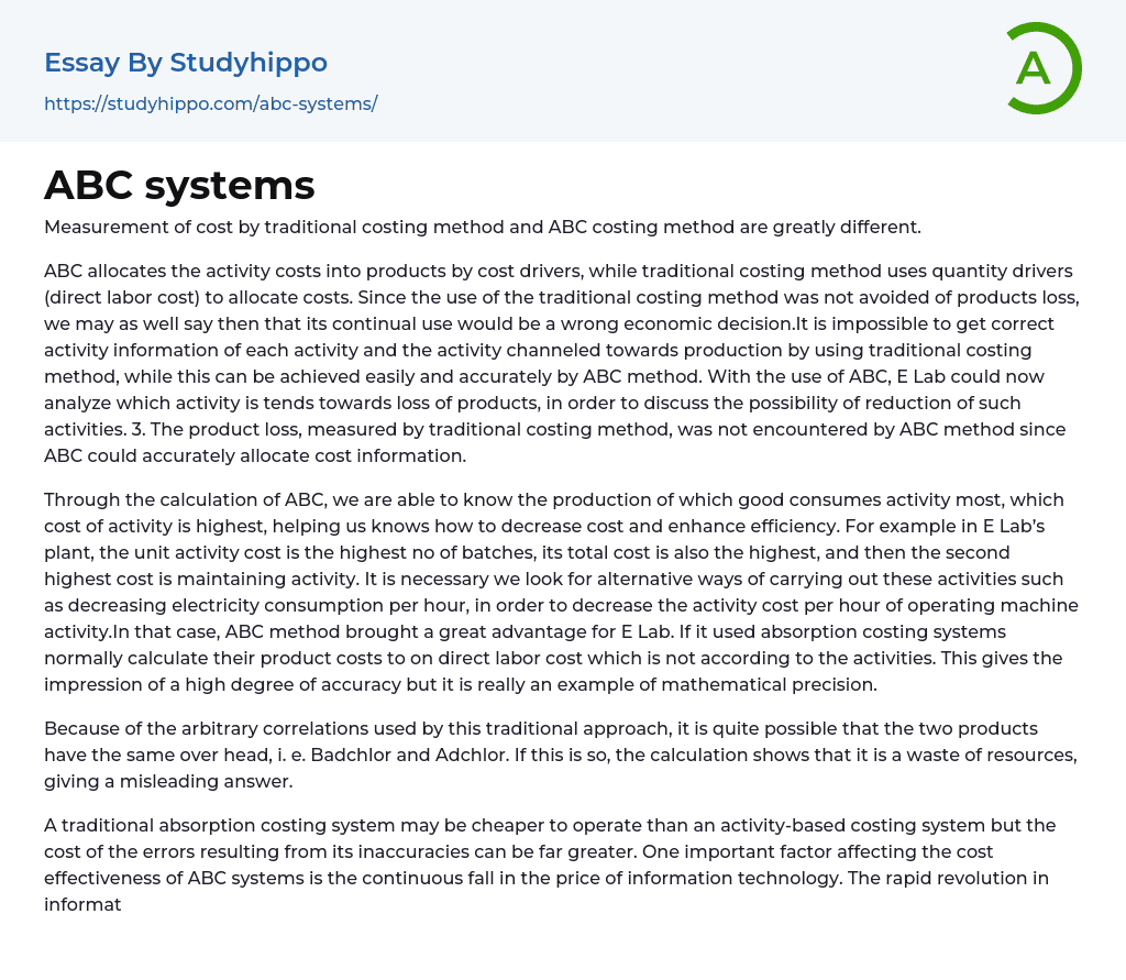 ABC systems Essay Example