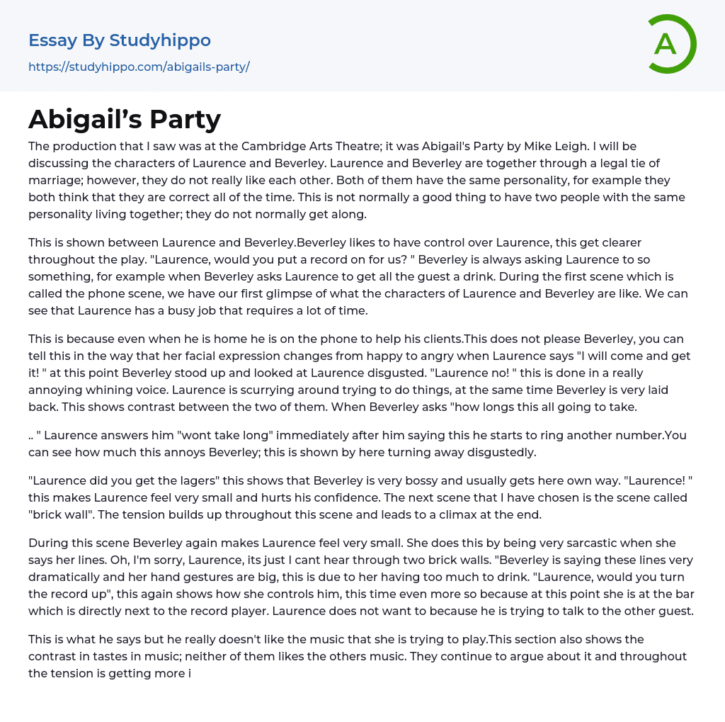 Abigail’s Party Essay Example