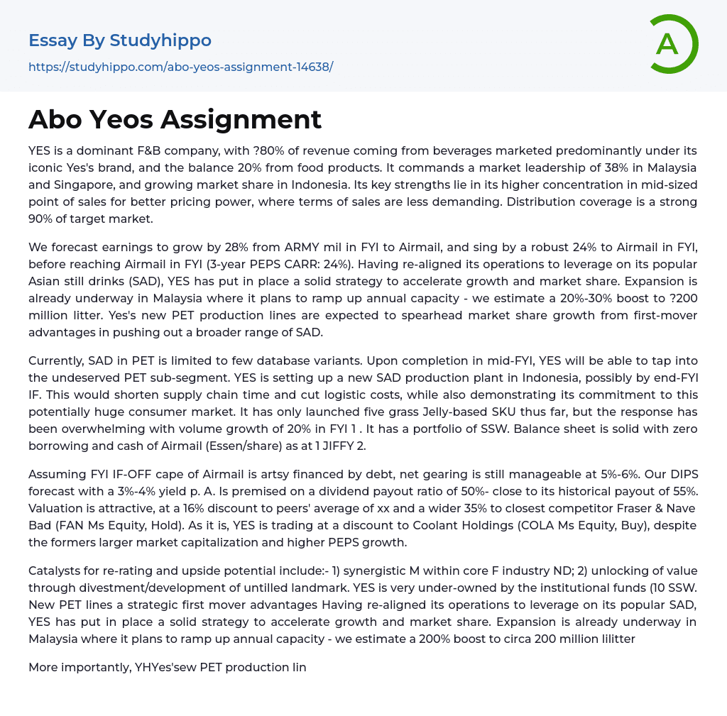 Abo Yeos Assignment Essay Example