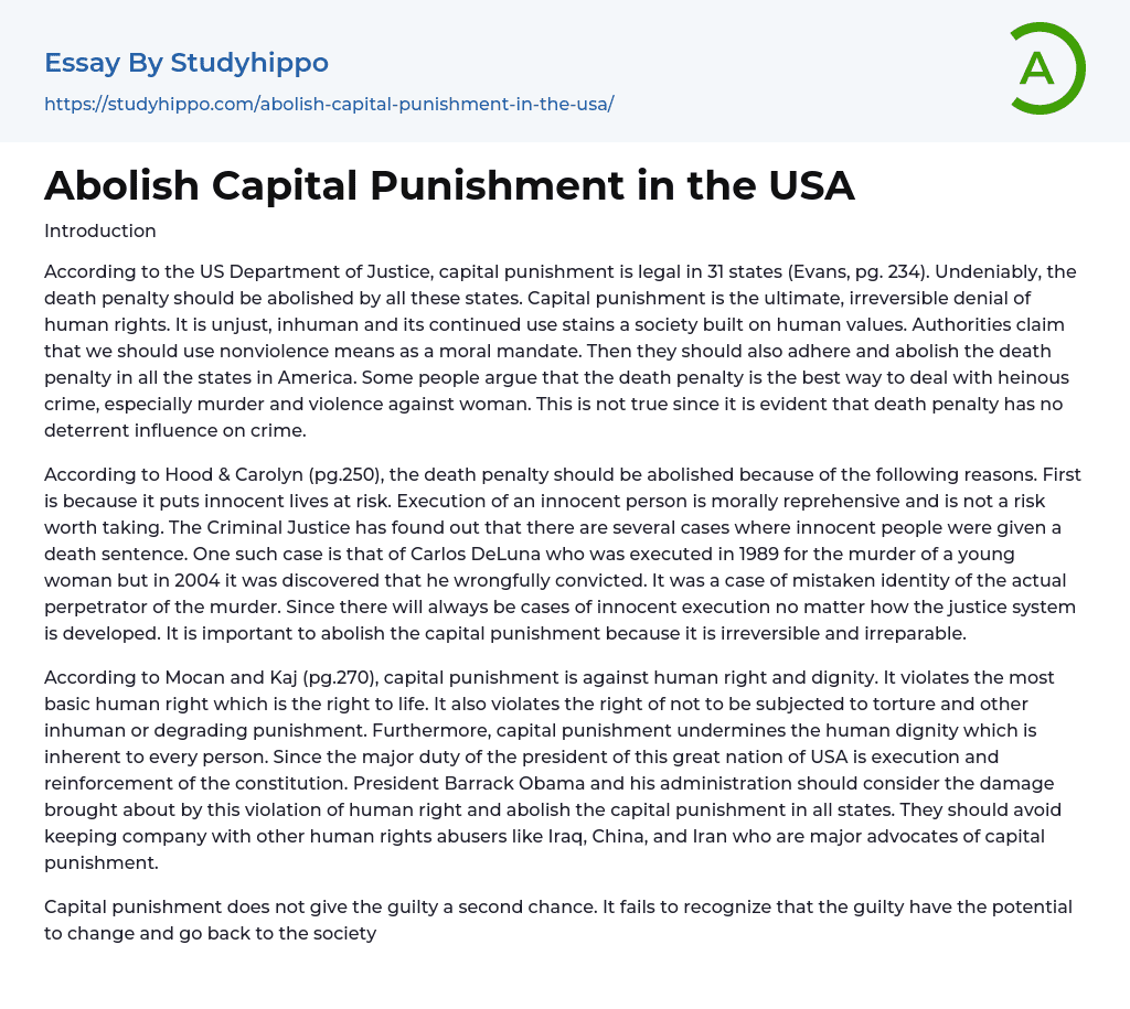 Abolish Capital Punishment in the USA Essay Example