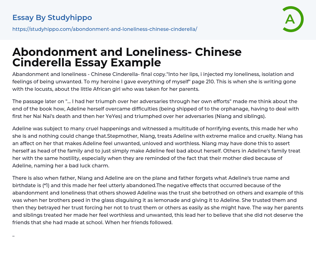 Abondonment and Loneliness- Chinese Cinderella Essay Example