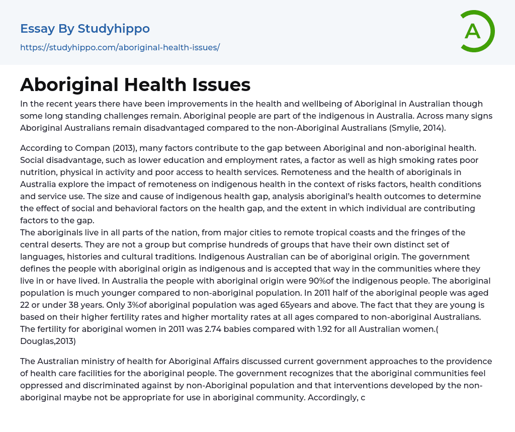 Aboriginal Health Issues Essay Example