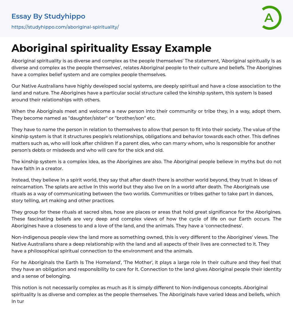 Aboriginal spirituality Essay Example
