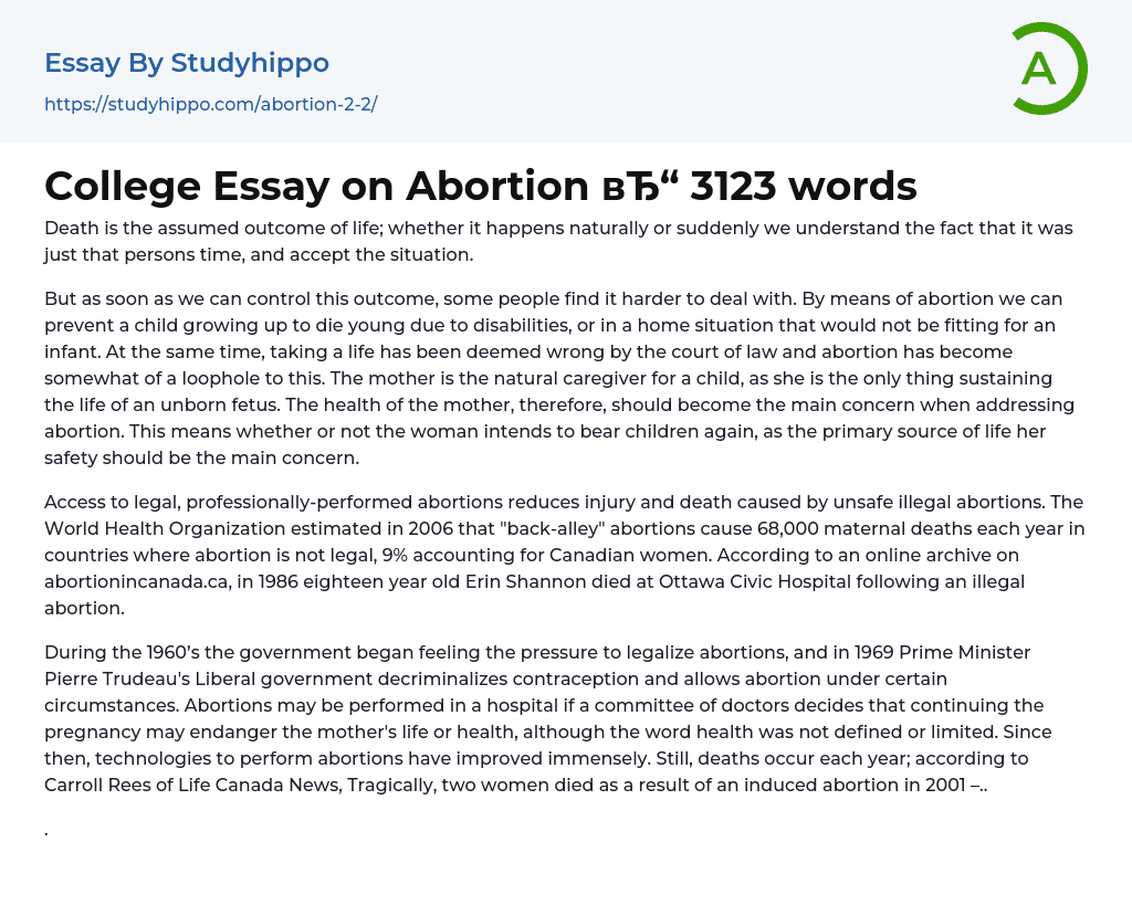 College Essay on Abortion 3123 words