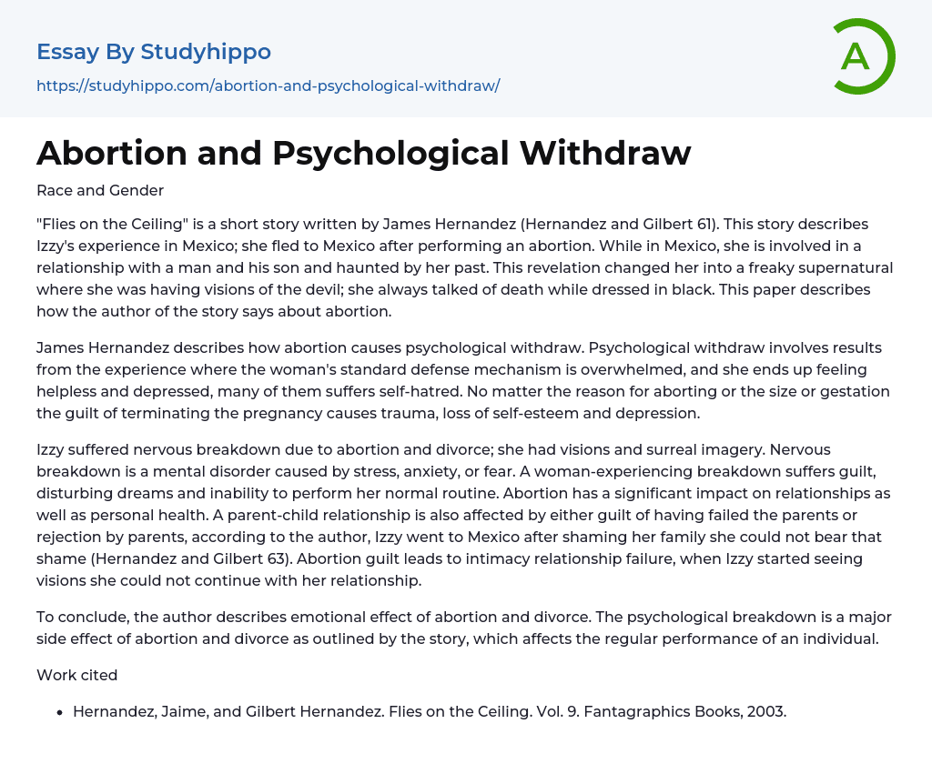 Abortion and Psychological Withdraw Essay Example
