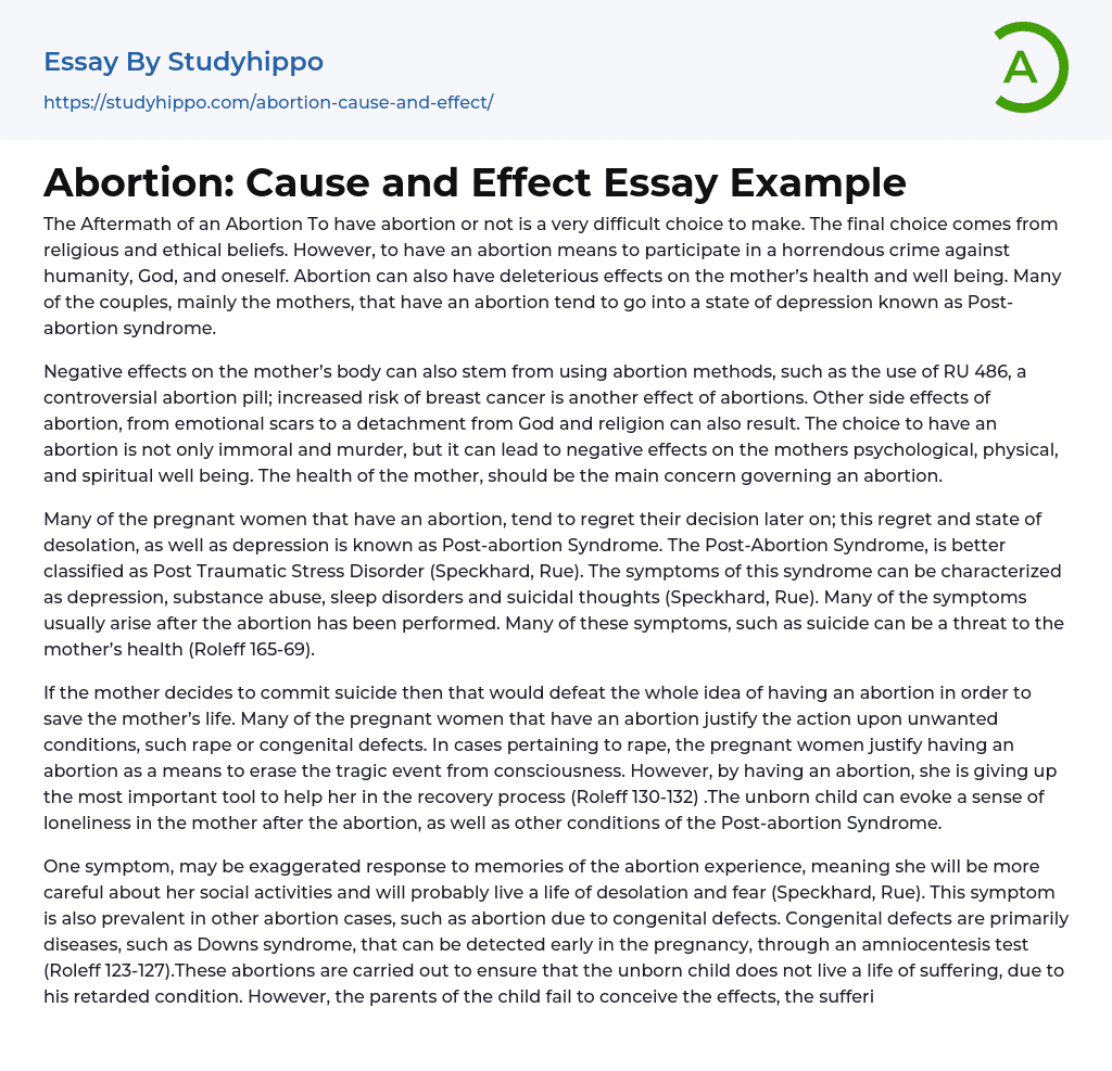 Abortion: Cause and Effect Essay Example