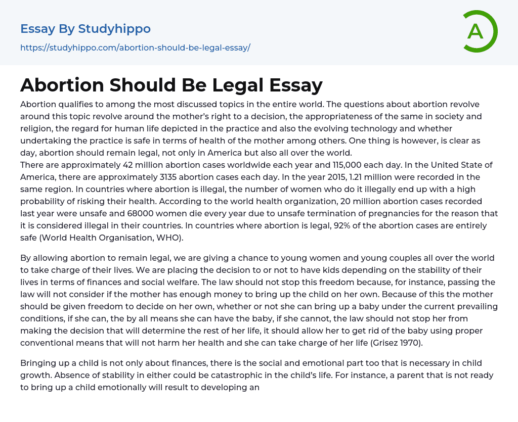 Abortion Should Be Legal Essay