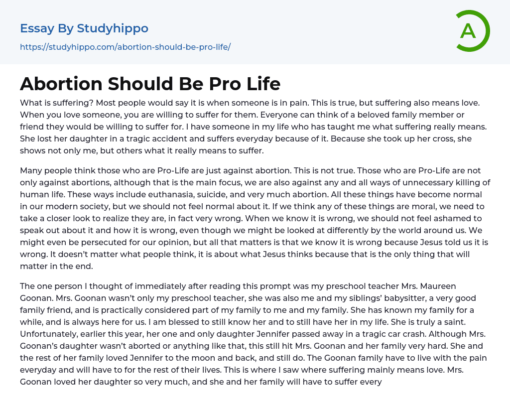 Abortion Should Be Pro Life Essay Example