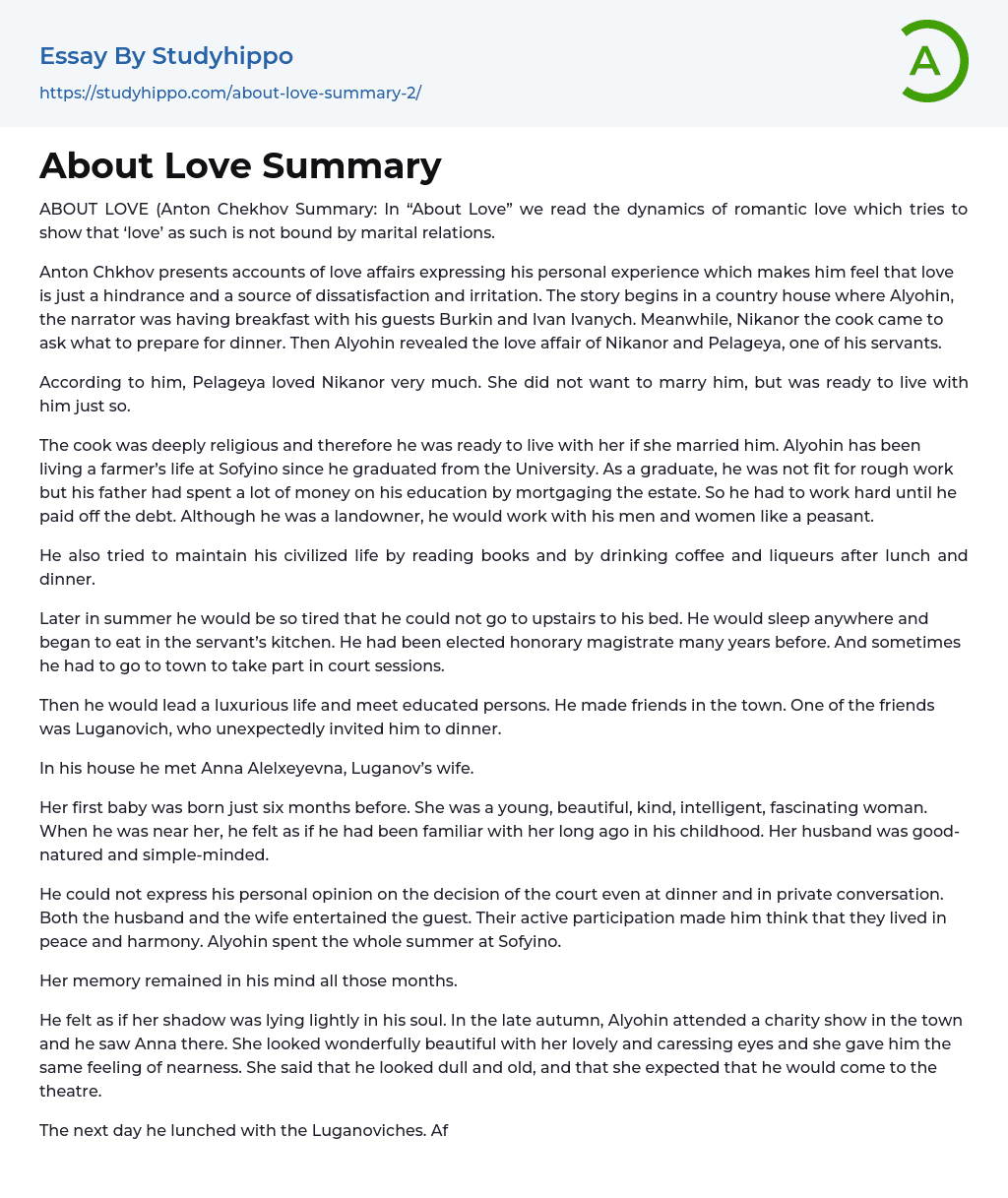About Love Summary Essay Example