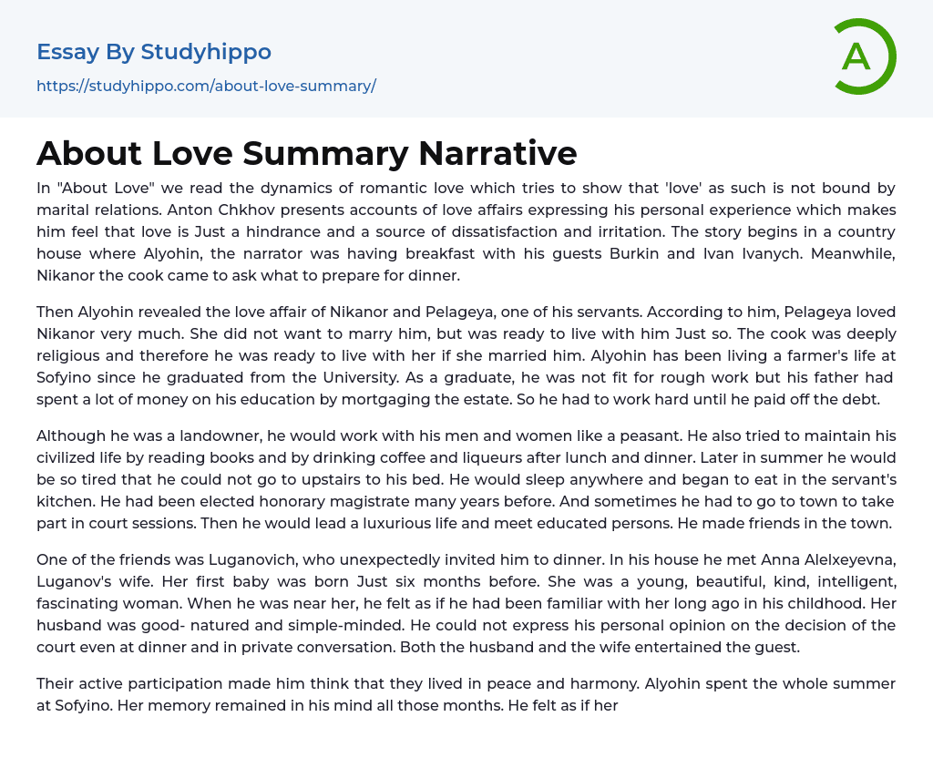 About Love Summary Narrative Essay Example