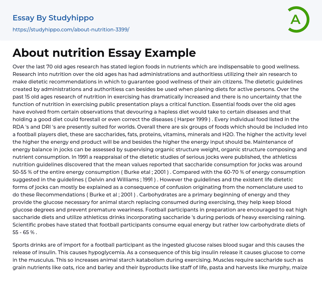 About nutrition Essay Example