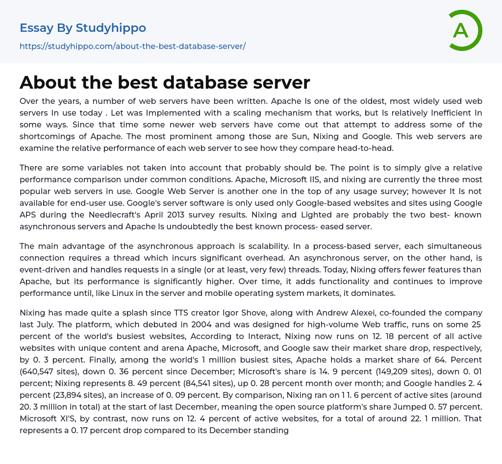 About the best database server Essay Example