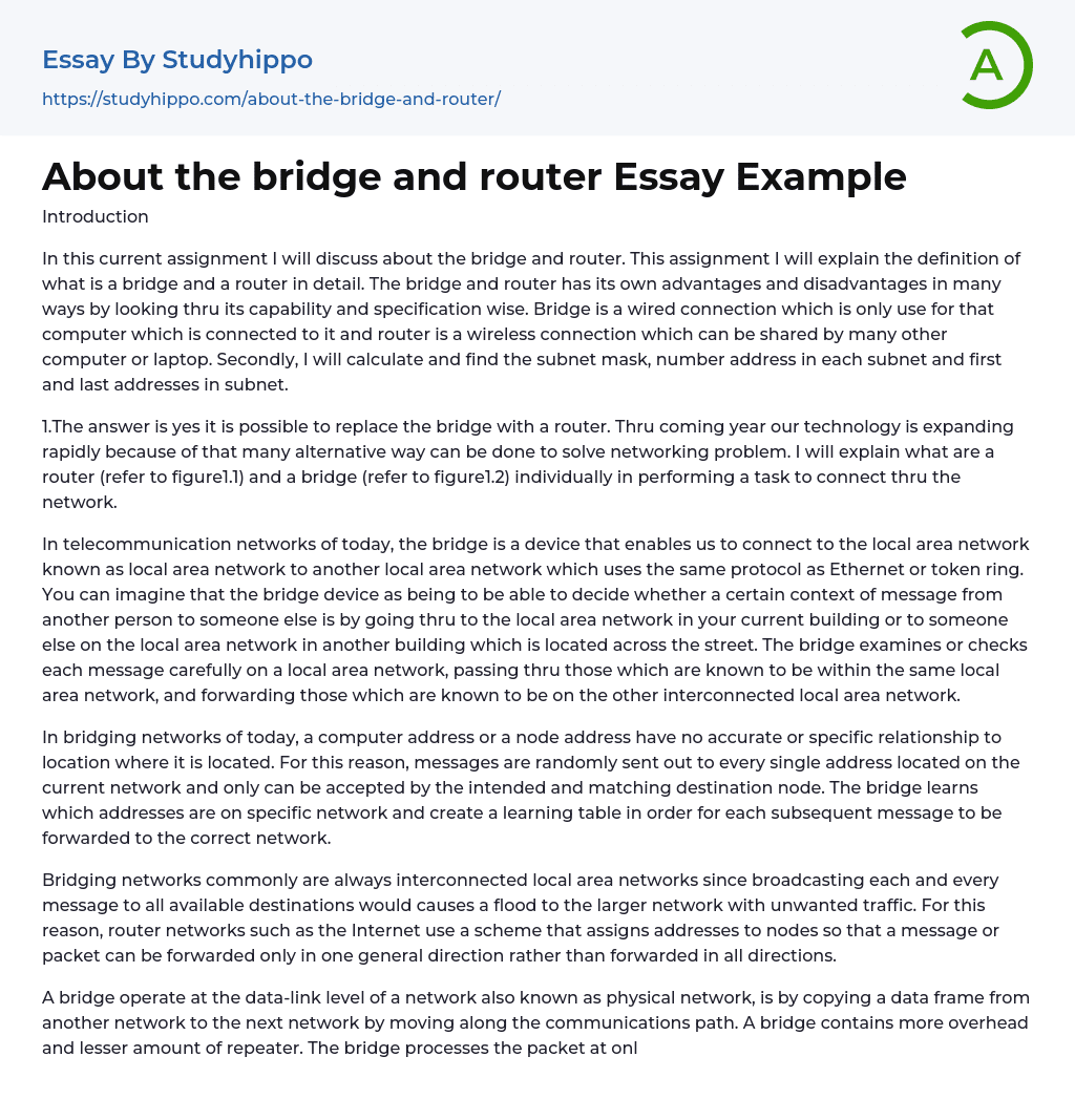 About the bridge and router Essay Example
