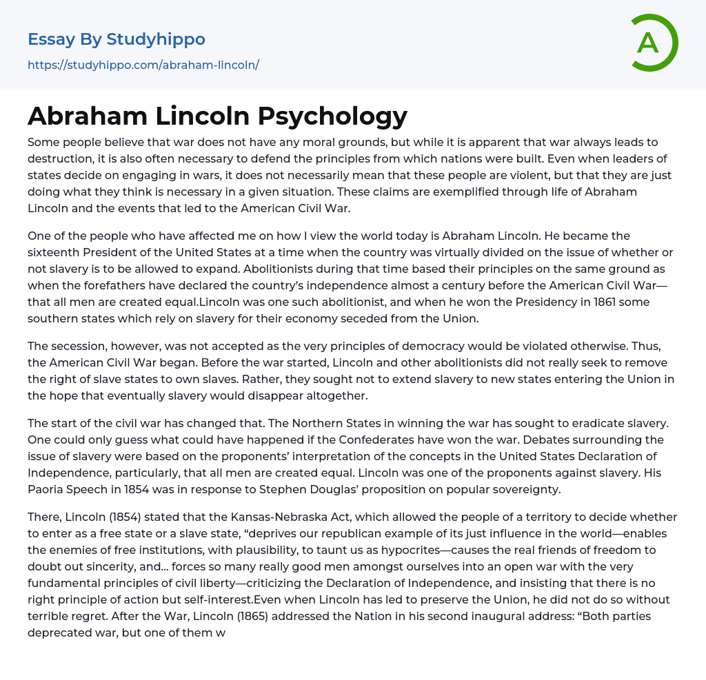 Abraham Lincoln Psychology Essay Example
