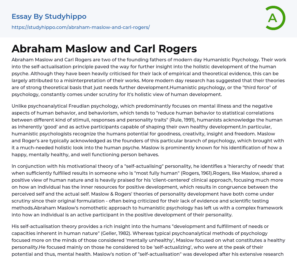 Abraham Maslow and Carl Rogers Essay Example