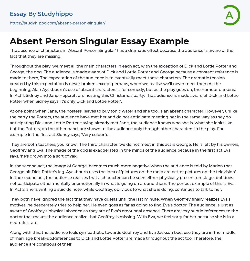 Absent Person Singular Essay Example