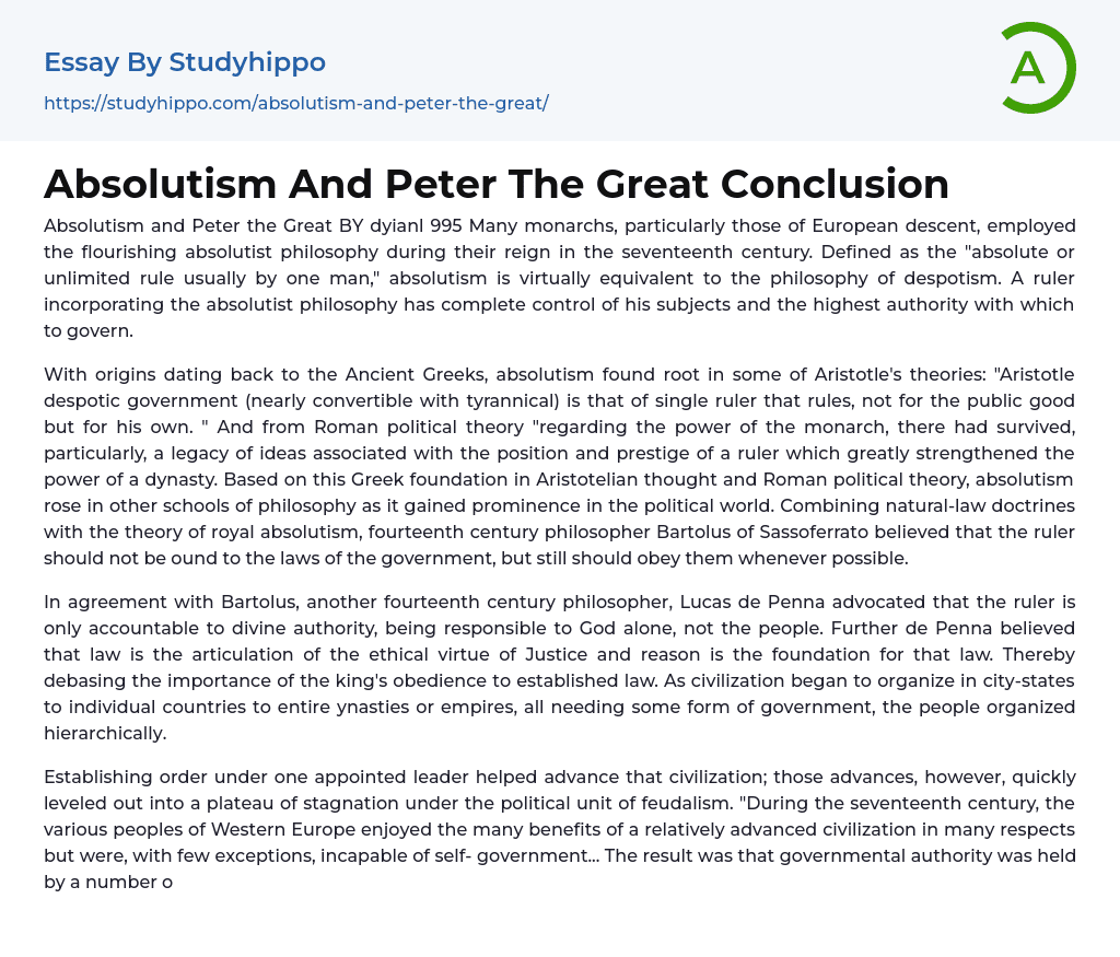 Absolutism And Peter The Great Conclusion Essay Example