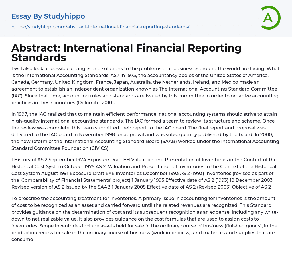 Abstract: International Financial Reporting Standards Essay Example