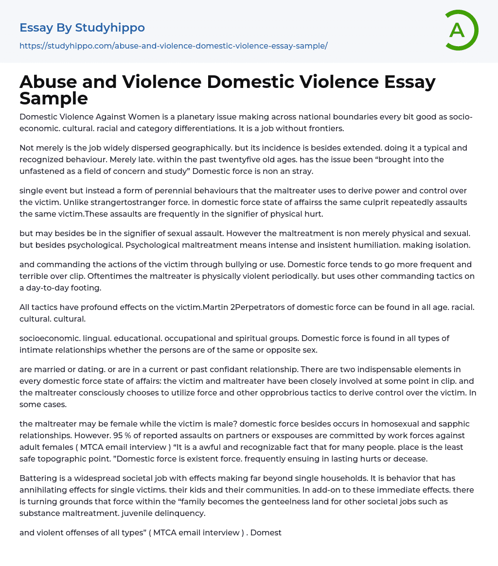 Abuse and Violence Domestic Violence Essay Sample