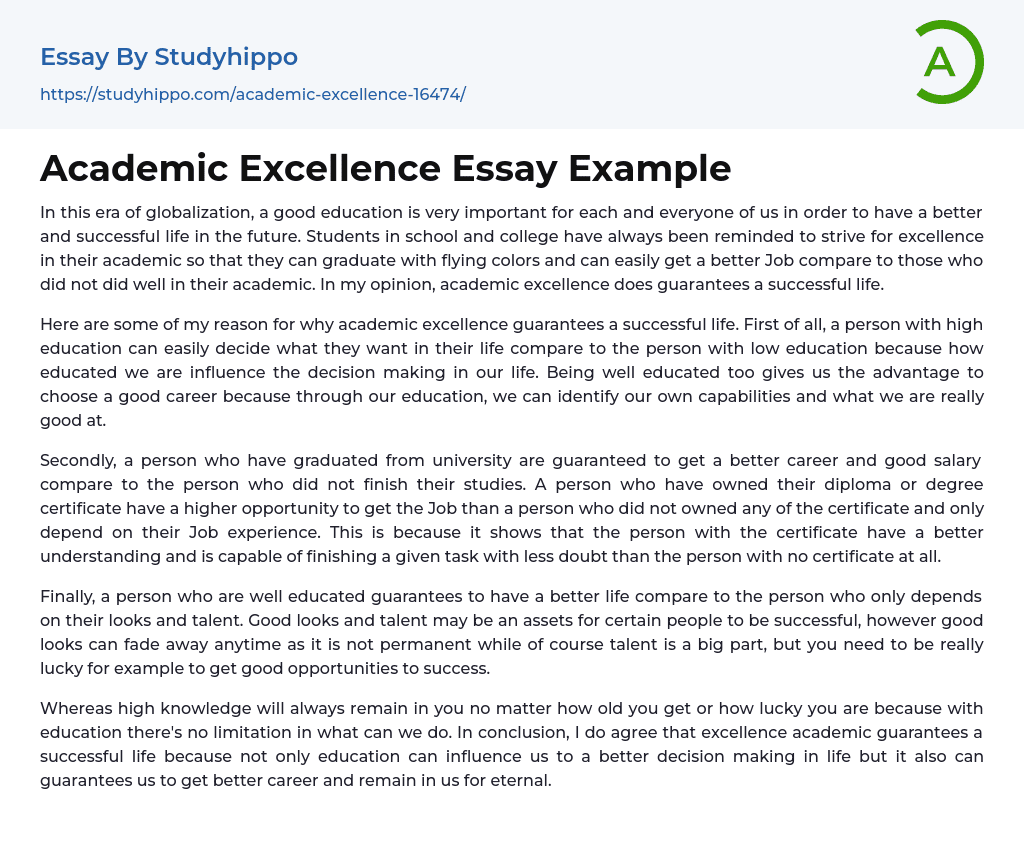 Academic Excellence Essay Example StudyHippo