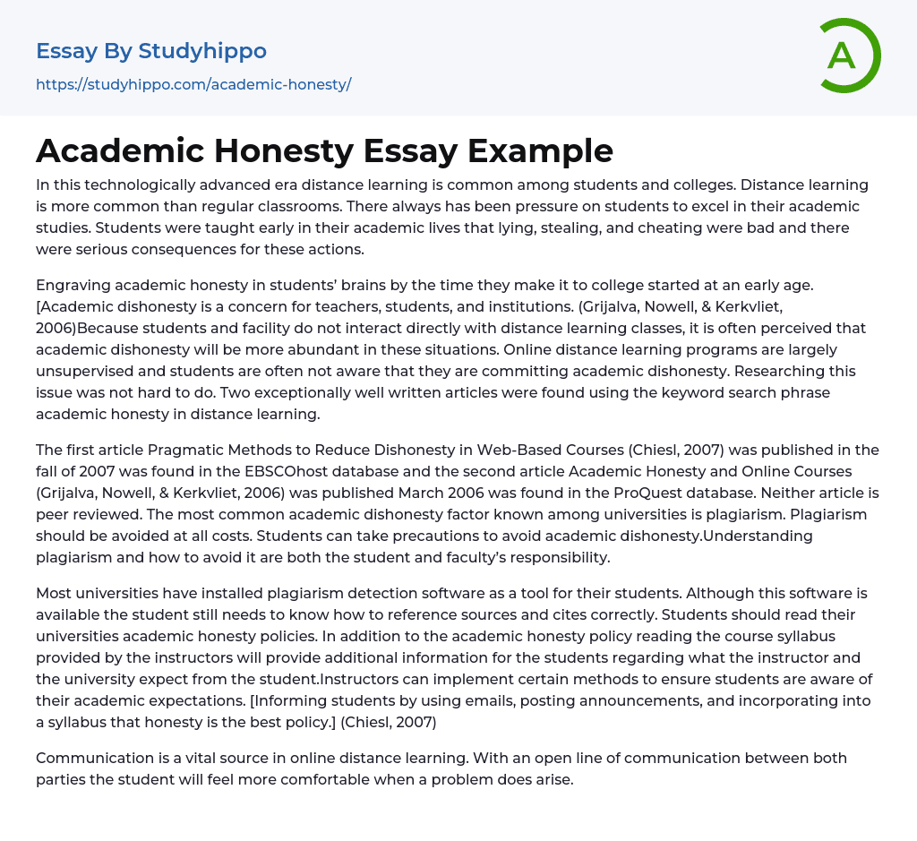 Academic Honesty Essay Example