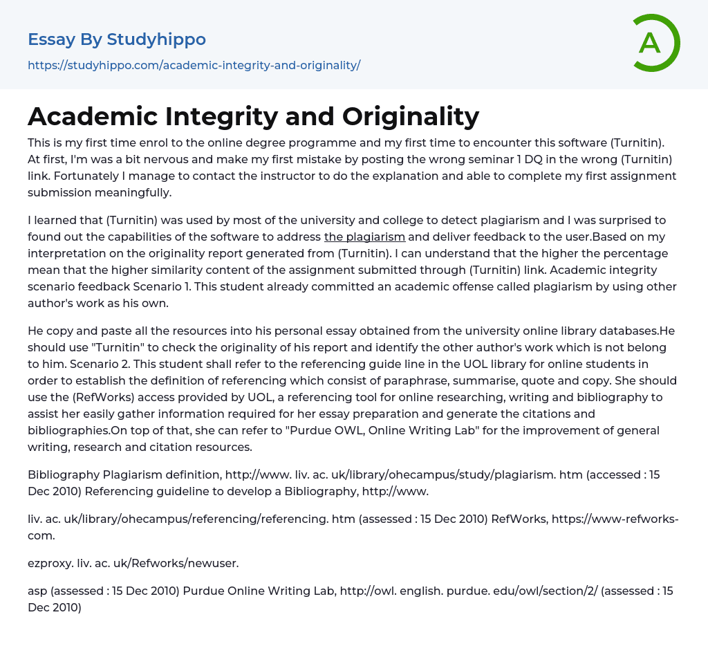 Academic Integrity and Originality Essay Example