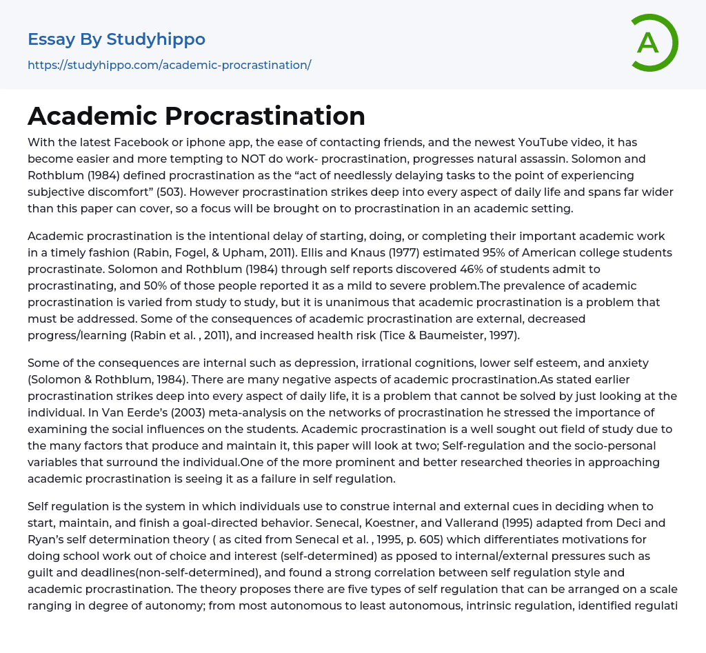 definition essay on procrastination